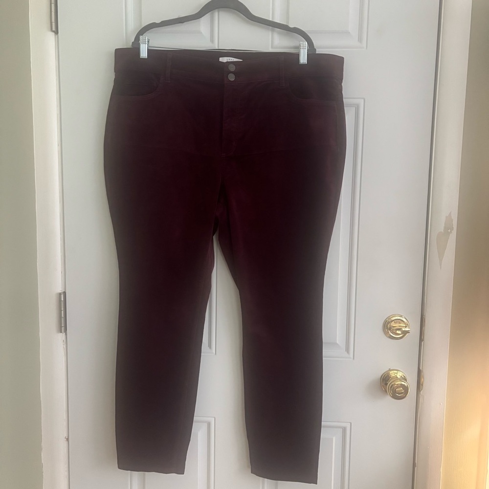 Loft Burgundy High Waist Skinny  Corduroy Pants, Size 22